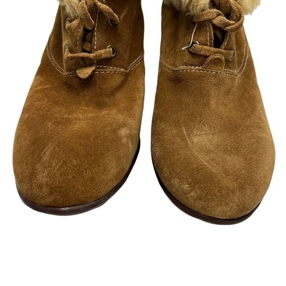 B MAKOWSKY Wedge Suede BF NELLIE Ankle Booties Real Leather Shoes Sherpa sz 10 W - Picture 2 of 16